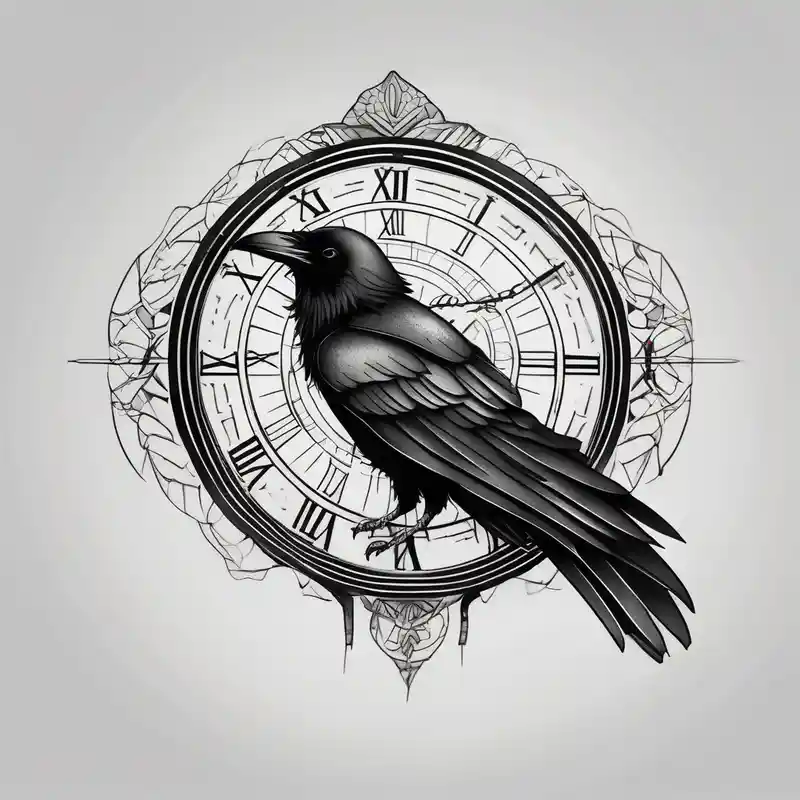 minimalist style Raven Tattoo Ideas in 2025 about left arm tattoo of a raven mandala on a branch next to a clock face half sleeve tattoos for men and left arm tattoo of a raven mandala on a branch next to a clock face half sleeve tattoos for men